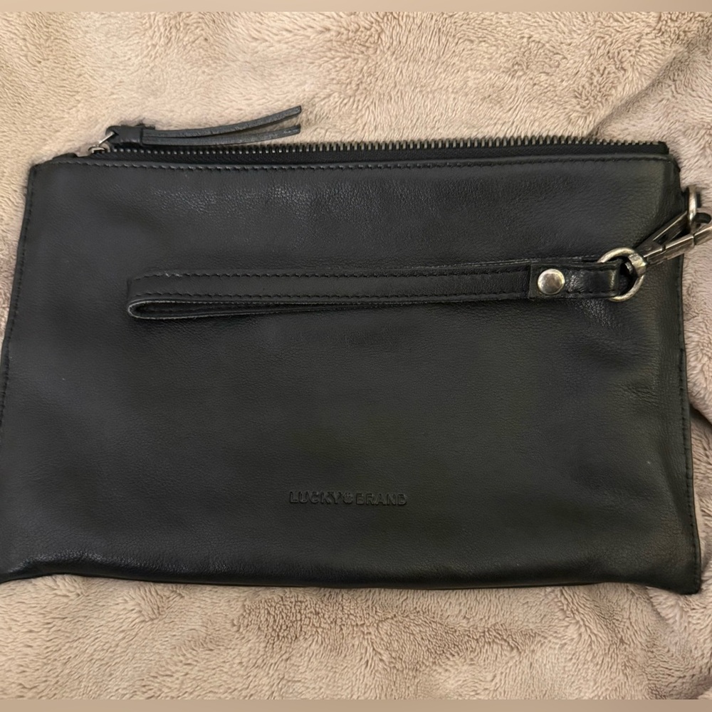 Small black leather wristlet